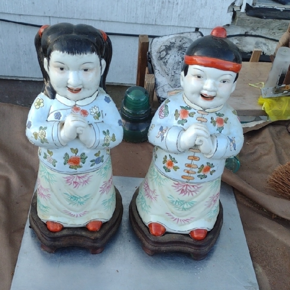 Antique "Golden Boy&"Jade Girl" Figurines